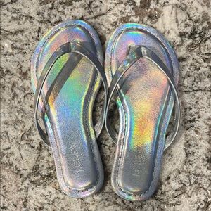 J. Crew Holographic Flip Flops size K11